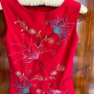 Pink Floral Embellished Sleeveless Top